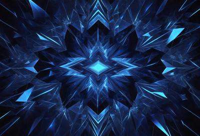 The primary subject of the image is a blue and white geometric pattern, which appears to be a digital art or illustration. The setting is a black background, which contrasts with the vibrant colors of the pattern. The visual style suggests that the image is a creative and artistic representation of a geometric design. The dominant colors are blue and white, giving the pattern a clean and modern appearance.