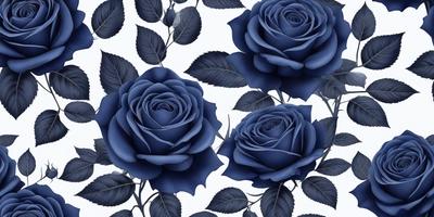 The primary subject of the image is a close-up of three blue roses. The setting is a white background, which provides a clean and minimalist appearance. The visual style is a digital art or illustration, as the roses are depicted in a detailed and realistic manner. The dominant colors are blue and white, creating a calm and serene atmosphere.