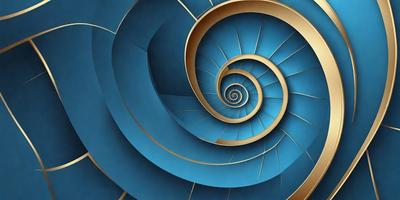 The primary subject of the image is a spiral design, which is the main object, scene, or focus of the image. The setting is a blue background, and the visual style is a digital art or illustration. The dominant colors are blue and gold, creating a calm and soothing atmosphere.