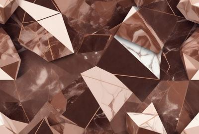 The primary subject of the image is a marble wall with a pattern of triangles and diamonds. The setting is a room with a brown marble wall, and the visual style is a close-up of the marble wall. The colors and mood of the image are predominantly brown and earthy, giving the scene a natural and elegant appearance.