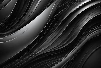 The primary subject of the image is a black and white photograph of a wave. The setting is a black background, which emphasizes the wave's shape and texture. The visual style is a close-up of the wave, capturing its intricate details. The colors and mood of the image are predominantly black and white, creating a dramatic and timeless atmosphere.