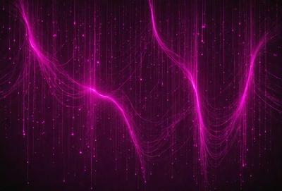 The primary subject of the image is a purple light, which appears to be a neon light or a purple laser. The setting is a dark room, and the visual style is a digital art or illustration. The dominant colors in the image are purple and pink, creating a moody and atmospheric ambiance.