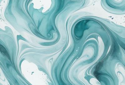 The primary subject of the image is a painting of a blue and white swirl. The setting is a white background, and the visual style appears to be a digital art or illustration. The dominant colors in the painting are blue and white, creating a calming and soothing atmosphere.