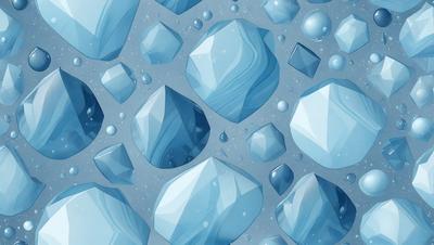 The primary subject of the image is a blue and white pattern of rocks, which are the main objects in the scene. The setting is a blue background, and the visual style is a digital art or illustration. The dominant colors are blue and white, creating a calm and serene atmosphere.