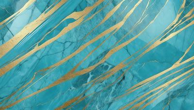 The primary subject of the image is a blue and gold marble wall. The setting is a room with a blue and gold marble wall, which serves as the background. The visual style is a close-up of the marble wall, showcasing its intricate design. The dominant colors are blue and gold, creating a luxurious and elegant atmosphere.