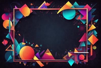 The primary subject of the image is a colorful, abstract artwork featuring a blue background and a variety of geometric shapes and patterns. The setting is a black background, which contrasts with the vibrant colors of the artwork. The visual style is a combination of digital art and illustration, creating a unique and eye-catching design. The dominant colors are blue, orange, and yellow, which contribute to a lively and energetic atmosphere.