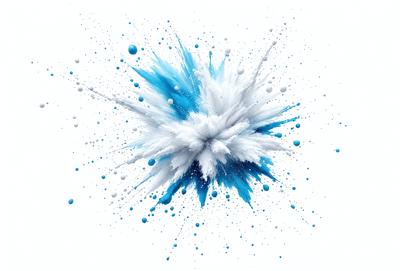 The primary subject of the image is a white and blue splash of paint, which appears to be a digital art or illustration. The setting is a white background, and the visual style is a close-up of the splash of paint. The dominant colors are white and blue, creating a clean and fresh atmosphere.