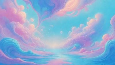 The primary subject of the image is a beautifully painted blue and purple sky with clouds. The setting is a serene, cloudy sky, and the visual style is a digital art or illustration. The colors and mood of the image are predominantly blue and purple, creating a calming and peaceful atmosphere.