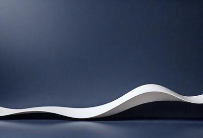 The primary subject of the image is a white, curved, and wavy object, which appears to be a sculpture or a piece of art. The setting is a blue background, which complements the white sculpture and adds a sense of depth to the scene. The visual style of the image is a combination of photo and digital art, creating a unique and eye-catching presentation. The colors and mood of the image are predominantly blue and white, giving it a calm and serene atmosphere.