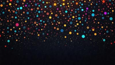 The primary subject of the image is a pattern of colorful lights, which are scattered throughout the scene. The setting appears to be a dark background, possibly a night sky, which contrasts with the bright and vibrant colors of the lights. The visual style of the image is a combination of a photo and digital art, as it captures the vivid colors and patterns of the lights. The overall atmosphere of the image is lively and energetic, with the colorful lights creating a sense of movement and dynamism.
