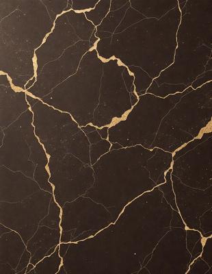 The primary subject of the image is a close-up of a marble surface with gold veins. The setting is a dark room, and the visual style is a photo. The dominant colors are black and gold, creating a luxurious and elegant atmosphere.