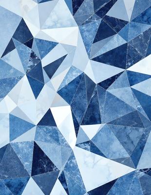 The primary subject of the image is a blue and white pattern, which appears to be a digital art or illustration. The setting is a blue and white surface, possibly a wall or a piece of artwork. The visual style is modern and abstract, with a focus on the geometric patterns and colors. The dominant colors are blue and white, creating a calm and soothing atmosphere.