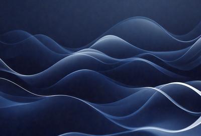 The primary subject of the image is a blue ocean with waves. The setting is a dark blue background, which creates a contrast with the waves. The visual style is a digital art or illustration, as the waves are depicted in a detailed and artistic manner. The colors and mood of the image are predominantly blue, creating a serene and calming atmosphere.
