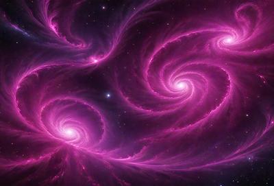The primary subject of the image is a pink spiral galaxy, which is the main object, scene, or focus of the image. The setting or background of the image is a dark, starry sky, which adds to the overall atmosphere. The visual style of the image is a digital art or illustration, as it is a detailed and intricate representation of the galaxy. The colors and mood of the image are predominantly pink, which gives it a warm and inviting feel.