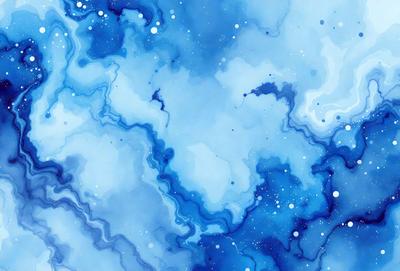 The primary subject of the image is a blue and white swirling pattern, which appears to be a painting or drawing. The setting is a blue background, and the visual style is a combination of digital art and illustration. The dominant colors are blue and white, creating a calming and serene atmosphere.