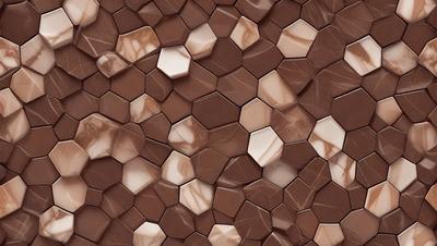 The primary subject of the image is a brown marble wall with a pattern of hexagonal shapes. The setting is a room with a brown marble wall as the main focus. The visual style is a close-up of the marble wall, showcasing the intricate pattern of hexagonal shapes. The colors and mood of the image are warm and earthy, with the brown marble providing a natural and elegant appearance.