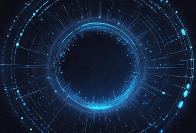 The primary subject of the image is a blue circle with a black center. The circle is surrounded by a blue background, giving it a futuristic and high-tech appearance. The visual style of the image is digital art, as it is a computer-generated representation of a circle. The dominant colors in the image are blue and black, creating a sense of depth and contrast.