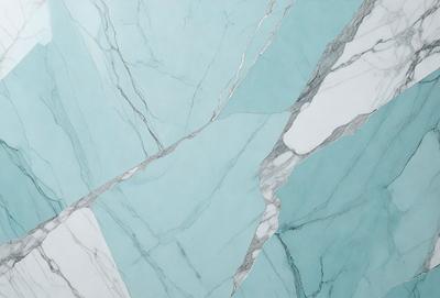 The primary subject of the image is a marble wall with a blue tint. The setting is a room with a white background. The visual style is a close-up of the marble wall, showcasing its texture and color. The dominant colors are blue and white, creating a calm and sophisticated atmosphere.