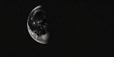 The primary subject of the image is a moon, which is the main object, scene, or focus of the image. The moon is shown in a dark sky, creating a dramatic and moody atmosphere. The visual style of the image is a black and white photo, which adds to the dramatic and artistic feel of the scene. The colors and mood of the image are predominantly dark and mysterious, with the moon being the main source of light and interest in the composition.