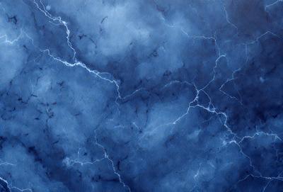 The primary subject of the image is a blue and white painting of a cloudy sky. The setting is a blue background, and the visual style appears to be a digital art or illustration. The dominant colors are blue and white, creating a calm and serene atmosphere.