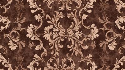 The primary subject of the image is a decorative wallpaper with a brown and white color scheme. The wallpaper features a pattern of intricate designs, including leaves and flowers. The setting is a room with a wooden floor, which complements the wallpaper's design. The visual style of the image is a close-up of the wallpaper, showcasing its intricate details. The colors and mood of the image are warm and inviting, creating a cozy and elegant atmosphere in the room.
