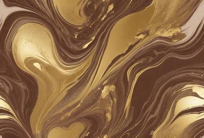 The primary subject of the image is a gold-colored, swirling pattern. The setting is a wall, and the visual style appears to be a combination of a photo and a digital art or illustration. The dominant colors are gold and brown, creating a warm and luxurious atmosphere.