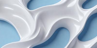 The primary subject of the image is a white, curved, and flowing object that resembles a piece of art or a sculpture. The setting is a blue background, which provides a contrasting and complementary color to the white object. The visual style of the image is a combination of photo and digital art, as it appears to be a photograph of a digital art piece. The colors and mood of the image are predominantly white and blue, creating a sense of calmness and elegance.