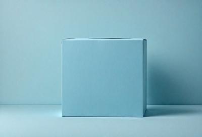 The primary subject of the image is a blue box. The setting is a blue background, which creates a contrast with the box. The visual style is a photo, and the colors and mood are predominantly blue, giving the image a calm and serene atmosphere.