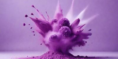 The primary subject of the image is a purple flower, which is the main object, scene, or focus of the image. The setting is a purple background, which adds to the overall atmosphere of the image. The visual style is a combination of photo and digital art, creating a unique and eye-catching representation of the flower. The colors and mood of the image are predominantly purple, giving it a vibrant and artistic appearance.
