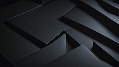 The primary subject of the image is a black and white photo of a wall with a pattern of triangles. The setting is a dark room, and the visual style is a close-up of the wall. The dominant colors are black and white, creating a moody atmosphere.