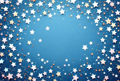 The primary subject of the image is a blue background with a pattern of stars. The setting is a night sky, and the visual style is a combination of a photo and digital art. The colors are predominantly blue and white, creating a calm and serene atmosphere.