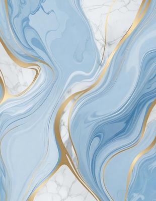 The primary subject of the image is a blue and gold marble wallpaper with a gold border. The setting is a room with a white marble surface. The visual style is a combination of digital art and illustration, creating a unique and eye-catching design. The dominant colors are blue and gold, giving the wallpaper a luxurious and elegant appearance.