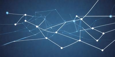 The primary subject of the image is a blue background with a white, geometric pattern. The pattern consists of interconnected lines and dots, creating a visually appealing and intricate design. The setting or background is a dark blue surface, which contrasts with the white pattern, making it stand out. The visual style of the image is a combination of digital art and illustration, as it features a complex and detailed design. The colors and mood of the image are predominantly dark blue and white, giving it a calm and sophisticated atmosphere.