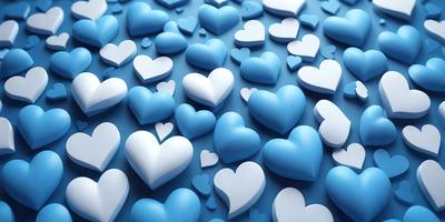 The primary subject of the image is a large number of blue hearts arranged in a pattern. The setting is a blue background, which creates a visually appealing contrast with the hearts. The visual style is a combination of digital art and illustration, as the hearts are created with a computer-generated design. The dominant colors are blue and white, giving the image a calm and serene atmosphere.