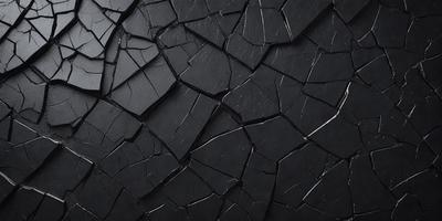 The primary subject of the image is a black surface with a pattern of cracks and holes. The setting is a black background, and the visual style appears to be a close-up of the black surface. The colors and mood of the image are predominantly dark and moody, with the black surface creating a dramatic and intense atmosphere.