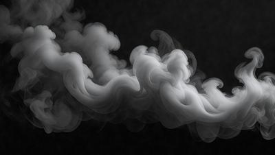 The primary subject of the image is a cloud of smoke, which is the main object, scene, or focus of the image. The setting is a dark background, which contrasts with the smoke. The visual style is a black and white photo, giving the image a classic and timeless appearance. The colors and mood of the image are predominantly dark and moody, with the smoke creating a dramatic and mysterious atmosphere.