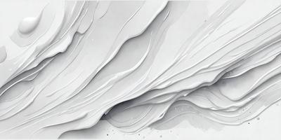 The primary subject of the image is a large, white, and gray painting of a wave. The setting is a white background, and the visual style is a combination of digital art and illustration. The dominant colors are white and gray, creating a calm and serene atmosphere.