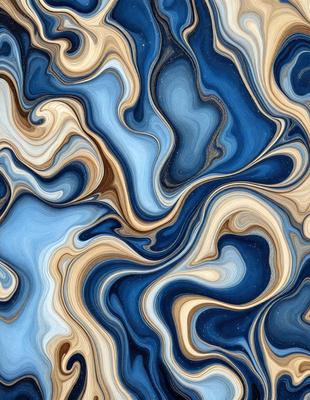 The primary subject of the image is a blue and white swirling pattern, which appears to be a digital art or illustration. The setting is a blue background, and the visual style is a combination of digital art and illustration. The dominant colors are blue and white, creating a calming and soothing atmosphere.