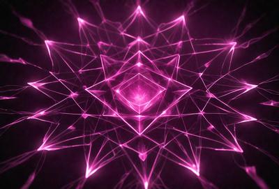 The primary subject of the image is a pink geometric pattern, which appears to be a digital art or illustration. The setting is a dark background, which contrasts with the bright pink pattern. The visual style is a combination of digital art and geometric patterns, creating a unique and eye-catching design. The colors and mood of the image are predominantly pink, giving it a vibrant and lively atmosphere.