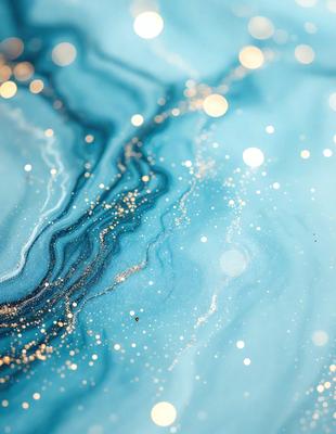 The primary subject of the image is a blue and gold swirl pattern, which appears to be a digital art or illustration. The setting is a blue background, and the visual style is a mix of digital art and photography. The dominant colors are blue and gold, creating a vibrant and lively atmosphere.