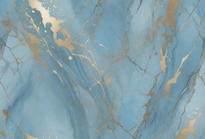 The primary subject of the image is a blue and gold marbled wall. The setting is a room with a blue and gold marbled wall, which serves as the background. The visual style is a combination of digital art and illustration, creating a unique and artistic representation of the marbled wall. The dominant colors are blue and gold, giving the wall a luxurious and elegant appearance.