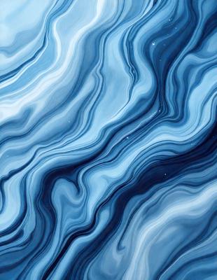 The primary subject of the image is a blue and white ocean wave. The setting is the ocean, with the wave being the main focus of the image. The visual style is a digital art or illustration, as the wave is depicted in a detailed and artistic manner. The dominant colors are blue and white, creating a serene and calming atmosphere.