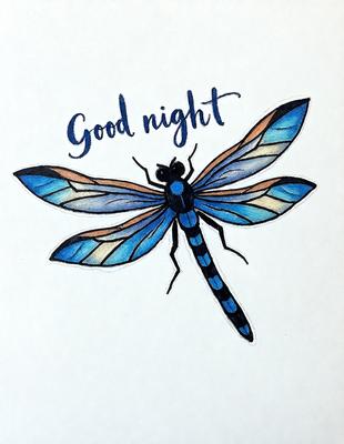 The primary subject of the image is a dragonfly, which is a large blue and black insect. The dragonfly is depicted in a watercolor style, giving it a vibrant and lively appearance. The setting is a white surface, which provides a clean and uncluttered backdrop for the dragonfly. The visual style is a combination of digital art and illustration, creating a unique and eye-catching image. The dominant colors in the image are blue and black, which are the colors of the dragonfly, and the overall atmosphere is one of beauty and tranquility.