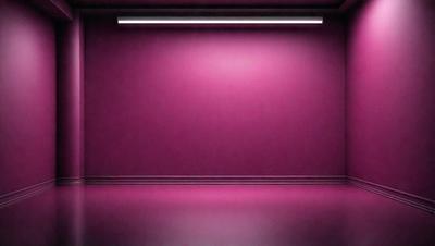 The primary subject of the image is a large, empty room with a purple wall. The setting is a room with a purple wall, and the visual style is a photo. The colors and mood of the image are predominantly purple, creating a calm and serene atmosphere.