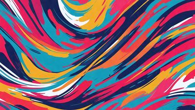 The primary subject of the image is a colorful, abstract painting featuring a mix of red, blue, yellow, and orange hues. The painting is displayed on a blue background, which adds to the vibrant atmosphere of the artwork. The visual style of the painting is a combination of digital art and illustration, creating a unique and eye-catching design. The colors and mood of the painting evoke a sense of energy and creativity, making it an appealing and engaging piece of art.