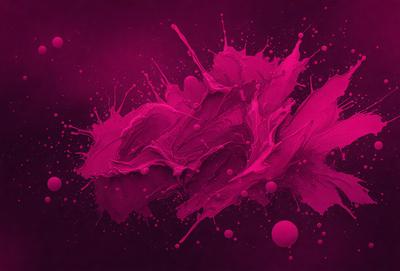The primary subject of the image is a painting of a pink and white splash, which appears to be a digital art piece. The setting is a purple background, and the visual style is a combination of digital art and illustration. The dominant colors in the painting are pink and white, creating a vibrant and lively atmosphere.