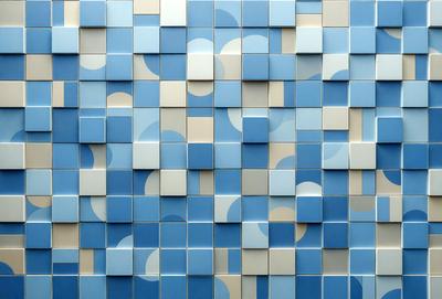 The primary subject of the image is a blue and white tile wall. The setting is a room with a blue and white tile wall, which serves as the background. The visual style is a close-up of the blue and white tile wall, showcasing the intricate pattern and design. The dominant colors are blue and white, creating a calm and soothing atmosphere.