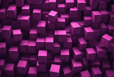 The primary subject of the image is a large pink block, which is part of a purple wall. The setting is a room with a purple background, and the visual style is a close-up of the pink block. The colors and mood of the image are predominantly purple, creating a calm and serene atmosphere.