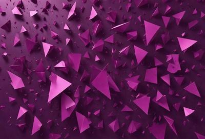 The primary subject of the image is a purple wall with a pattern of triangles. The setting is a room with a purple background. The visual style is a combination of digital art and illustration. The dominant colors are purple and pink, creating a warm and inviting atmosphere.