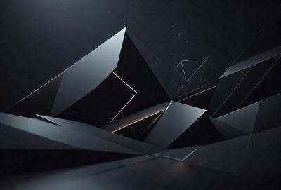 The primary subject of the image is a futuristic, geometric design or structure, possibly a building or a piece of art. The setting is a dark, black background, which contrasts with the bright, illuminated design. The visual style appears to be a combination of digital art and illustration, creating a striking and unique image. The colors and mood of the image are predominantly dark and mysterious, with the illuminated design providing a striking contrast and drawing the viewer's attention.